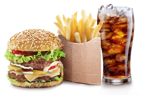 Delicious Hamburger Cola Potato Fries Fast Food Concept File Contains — Stock Photo, Image