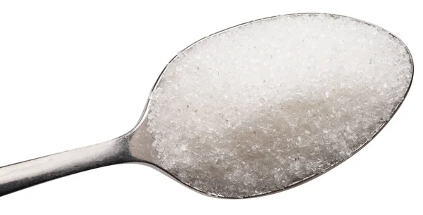 Beyaz Arka Planda Izole Edilmiş Bir Kaşık Beyaz Rafine Şeker — Stok fotoğraf