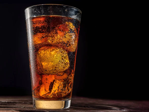 Chilled Glass Cola Drink Ice Cubes Isolated Dark Background — Stock Photo, Image