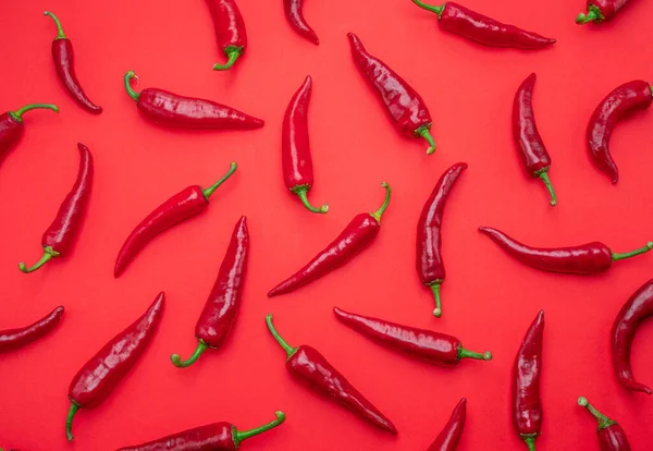 Seamless Pattern Done Red Chilli Peppers Isolated Red Background — Stock Photo, Image