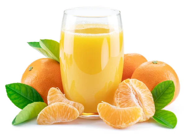 Frutas Mandarina Naranja Vaso Jugo Mandarina Fresco Aislado Sobre Fondo — Foto de Stock