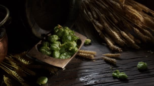 Mão Cervejeiro Coloca Copo Cerveja Artesanal Não Filtrada Uma Mesa — Vídeo de Stock