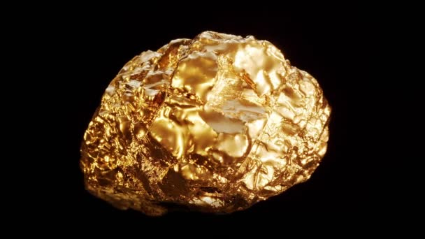 Rotate Gold Nugget Black Background 360 Degree Rotation — Stock Video
