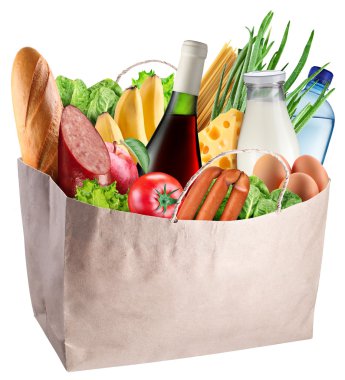 Bag with food isolated on a white background. clipart