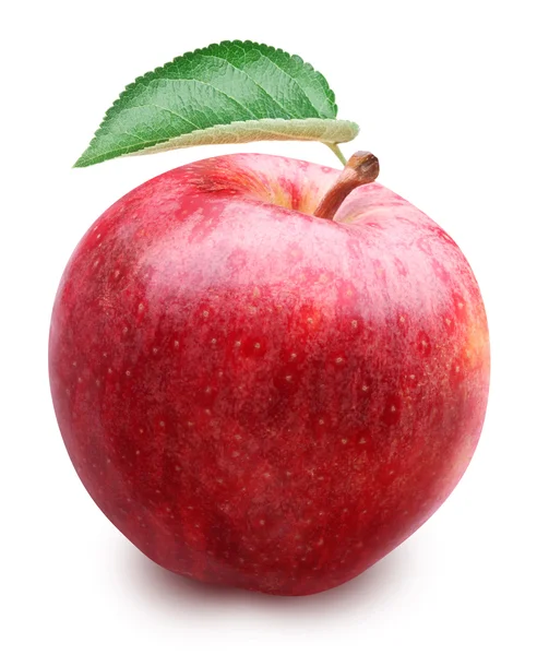 Roter Apfel mit Blatt isoliert auf weißem Hintergrund. — Stockfoto