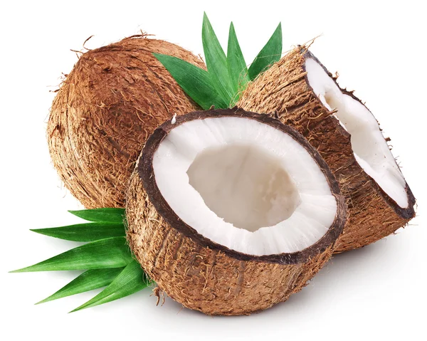 Coconuts and it's half with leaves. — Stock Photo, Image