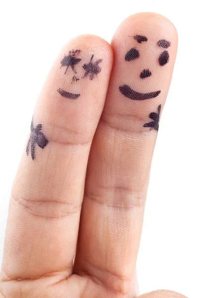 Couple painted on man's fingers. — Stock Photo, Image
