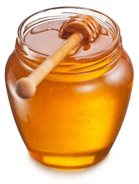 玻璃可以充分的蜂蜜。剪切路径. — 图库照片