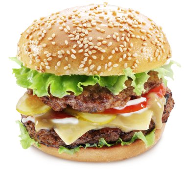 Beyaz bir arka plan üzerinde izole hamburger. Kırpma yolları.