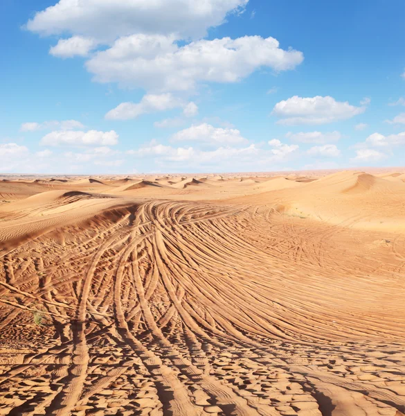 Tracks of cars on the sand in the desert. — Stock Photo, Image