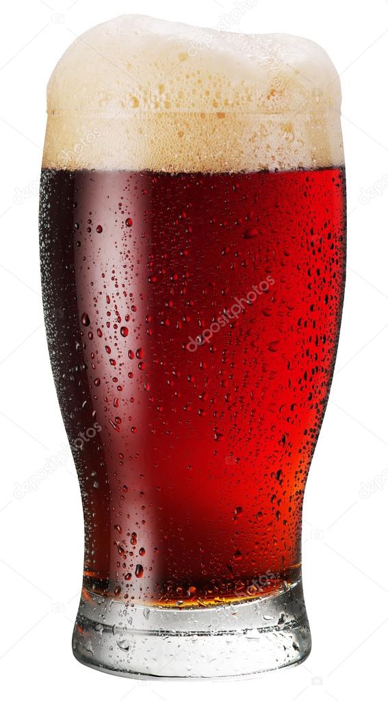 Glass of beer on white background.