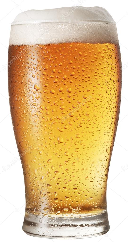 Glass of beer on white background.