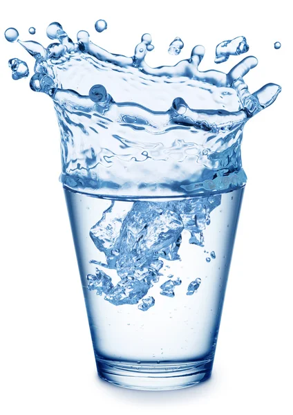 Splash van water in de vorm van de kroon in het glas. — Stockfoto