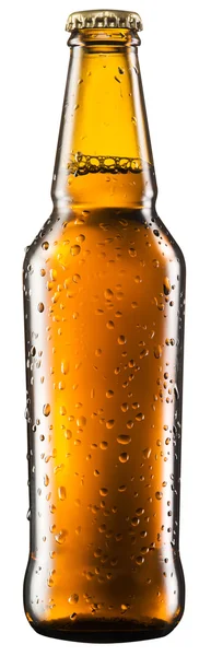 하얀 배경에 놓인 맥주 한 병. — 스톡 사진