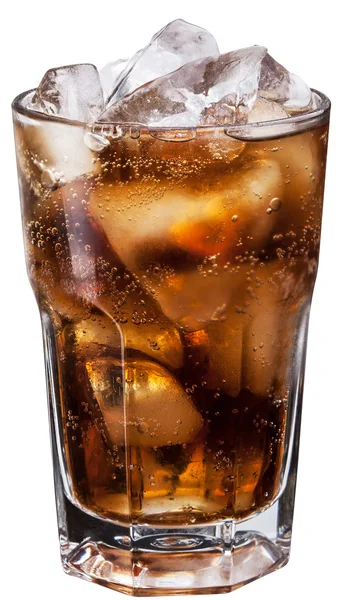 Glass of cola with ice cubes. Stock Photo