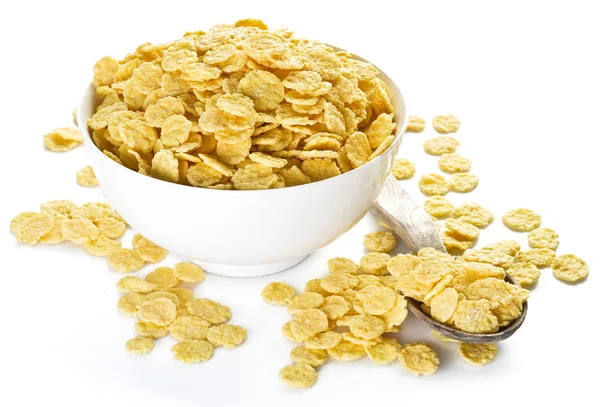 Cornflakes in der weißen Schüssel. — Stockfoto