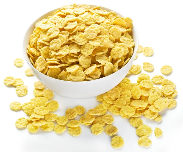 Cereales de copos de maíz en el bol blanco . —  Fotos de Stock