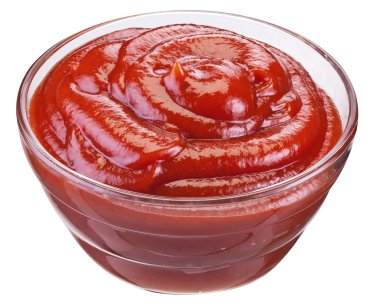 Küçük kapta domates ketçap. Dosyada, kırpma yolları.