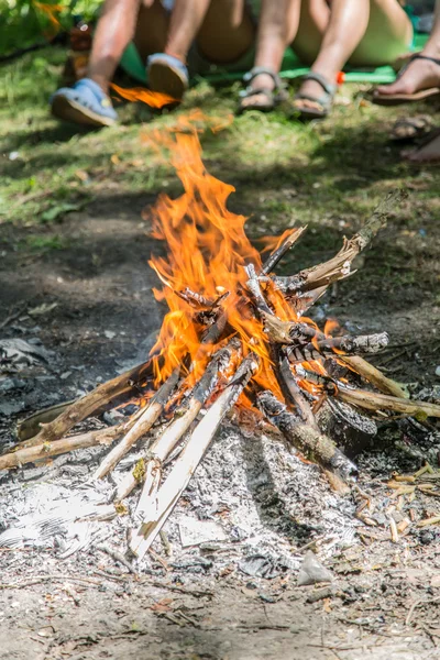 Un feu de joie dans la forêt. Joyeuses fêtes . — Photo