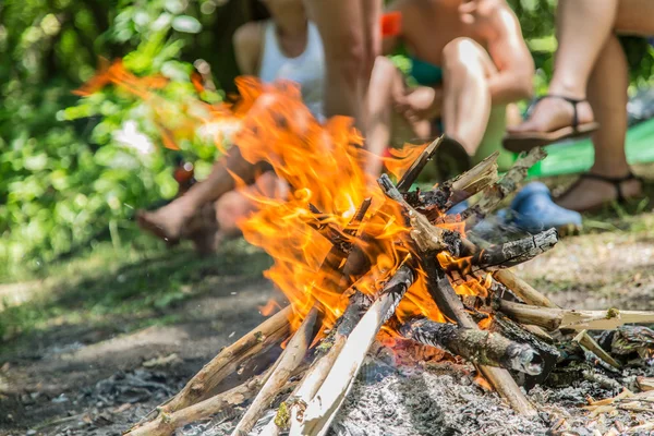 Un feu de joie dans la forêt. Joyeuses fêtes . — Photo