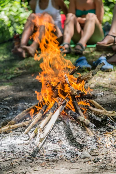 Bonfire in the forest. Happy holidays. — Stock Photo, Image