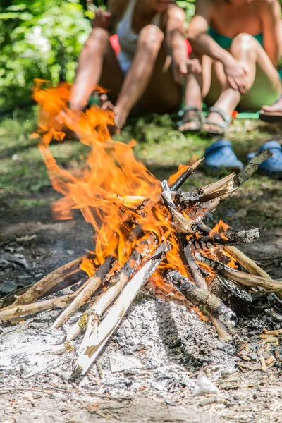 Bonfire in the forest. Happy holidays. — Stock Photo, Image