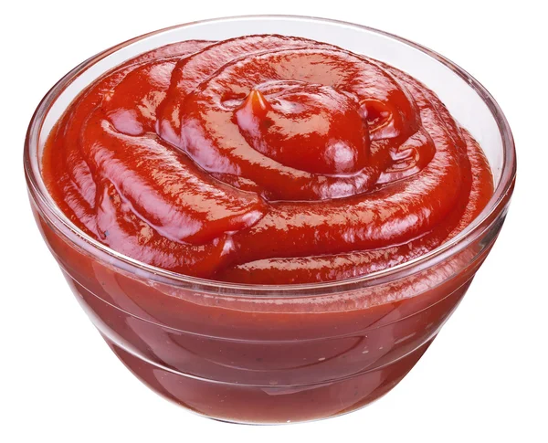 Ketchup de tomate en el tazón pequeño. El archivo contiene rutas de recorte . —  Fotos de Stock