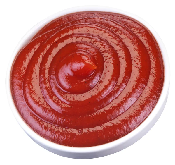 Paradicsom ketchup a kis tálban. A fájl tartalmazza a vágógörbéket. — Stock Fotó