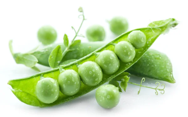 Open pea pod on a white background. — Stock Photo, Image