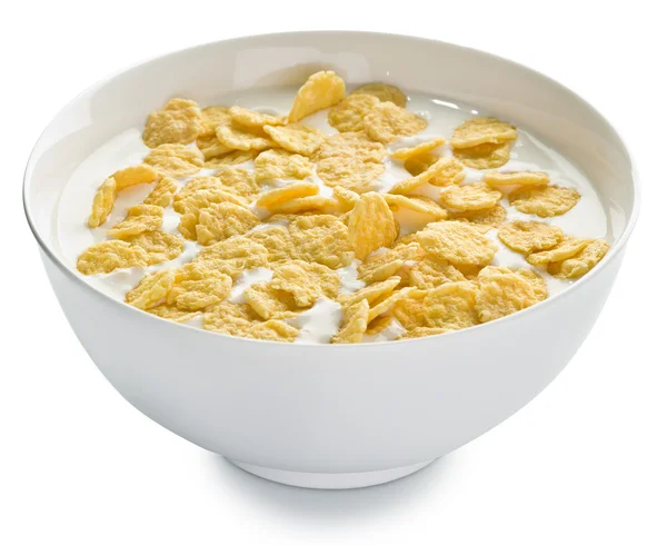 Cornflakes dans le bol sur fond blanc . — Photo