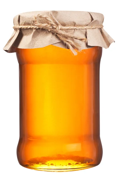 Glass can full of honey. — Stock Photo, Image