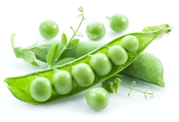 Open pea pod on a white background. — Stock Photo, Image