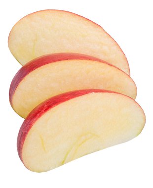 Beyaz arka planda kırmızı elma dilimleri. Dosya kırpma yolları içeriyor.