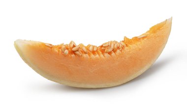 Beyaz arka planda izole edilmiş beyaz oval kavun dilimi. Dosya kırpma yolu içeriyor.