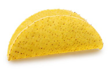 Meksika usulü taco ya da sığır etli tortilla beyaz arka planda izole edilmiş. Dosya kırpma yolu içeriyor.