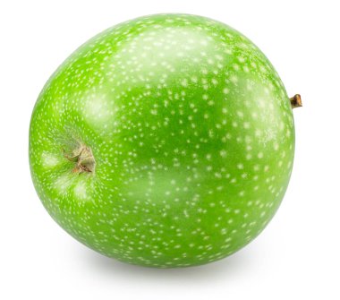 Beyaz arka planda olgun yeşil elma. Dosya kırpma yolları içeriyor.