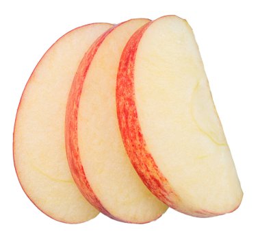 Beyaz arka planda kırmızı elma dilimleri. Dosya kırpma yolları içeriyor.
