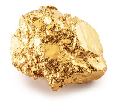 Beyaz arka planda altın külçesi, kırpma yolu. Altın külçesinin taklidi.