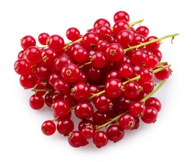 Beyaz arka planda kırmızı frenk üzümü dalı izole edilmiş. Dosyanın kırpma yolu var.