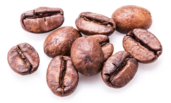 Granos de café sobre un fondo blanco. — Foto de Stock