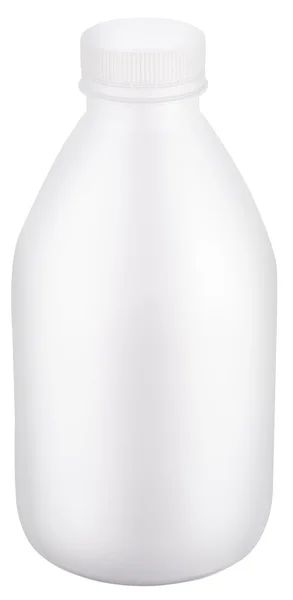Bílá plastová láhev s víčkem. Soubor obsahuje ořezové cesty. — Stock fotografie