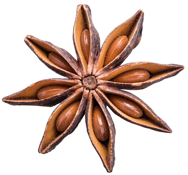 Anise star with seeds in it. Clipping paths. — Stock Photo, Image