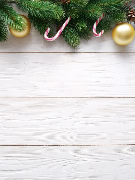 Christmas decoration with fur and baubles — Stock Photo, Image