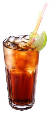 Cam soğuk kola ve buz küpleri ile.