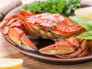 Limon ve otlar pişmiş Yengeç.