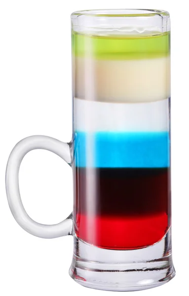 Kleurrijke alcohol coctail in shot glas. — Stockfoto