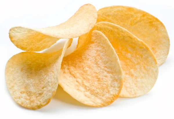 Cartofi chips-uri izolate fundal alb . — Fotografie, imagine de stoc