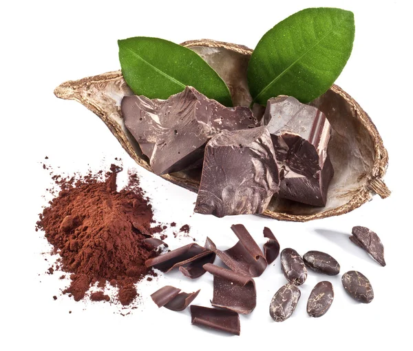 Chocolate blocks and cocoa bean. — Stock Photo, Image