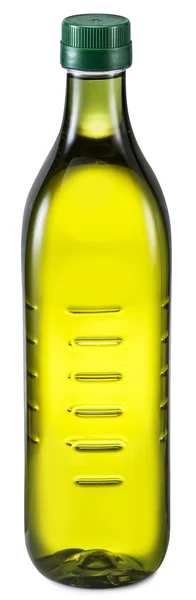 Flaska extra virgin olivolja på en vit bakgrund. — Stockfoto