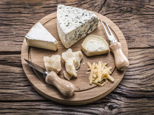 Variety of cheeses. Vintage stiles. — Stock Photo, Image